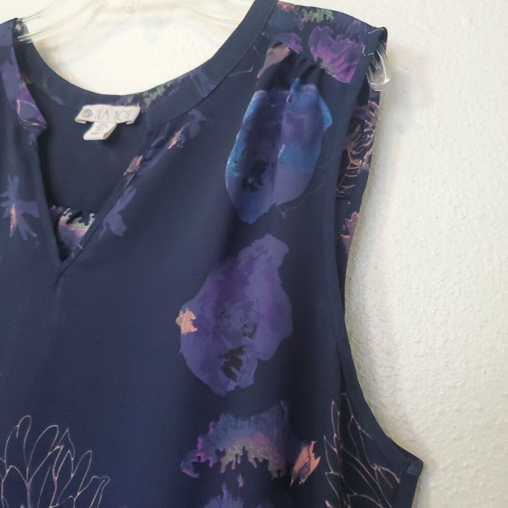 Lila Rose Top Sleeveless Blouse Floral V Neck Womens Size L Blue - Picture 7 of 15